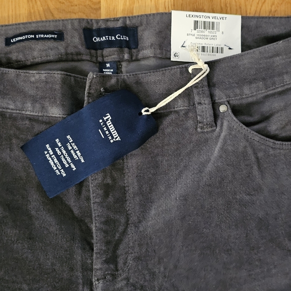 Charter Club Straight Leg Corduroy Pants Grey Size 14 NWT - Picture 2 of 3